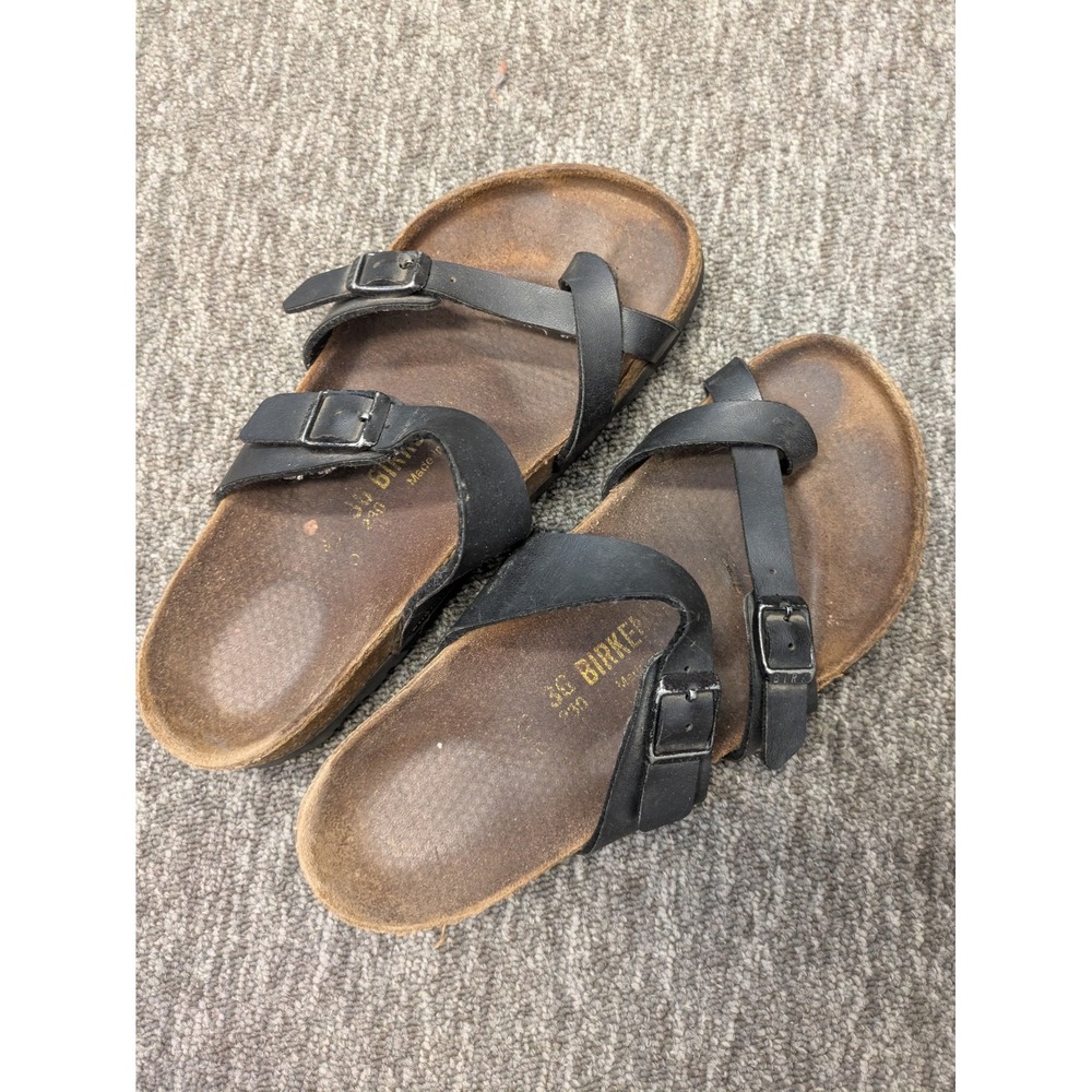 Birkenstock Arizona‎ Black Leather Cork Footbed Sandals Womens Size 7 EU 38